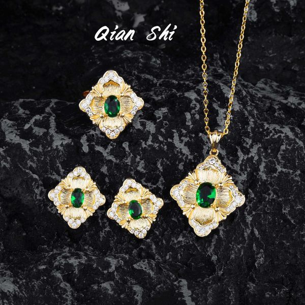 italian brati craft colorful treasure ring vintage hill emerald pendant earnail jewelry set, Silver
italian brati craft colorful treasure ring vintage hill emerald pendant earnail jewelry set, Silver