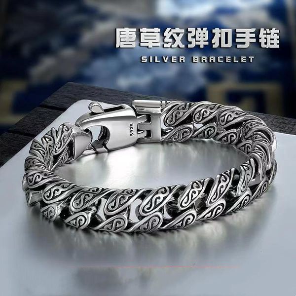bangle domineering personality tang grass pattern bracelet men's retro s925 silver hiphop fashion ethnic style bracelet birthday gift, Black
bangle domineering personality tang grass pattern bracelet men's retro s925 silver hiphop fashion ethnic style bracelet birthday gift, Black