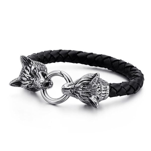 bangle fashion cool men punk color skeleton stainless steel double skull wolf head black weave leather bracelets jewelry
bangle fashion cool men punk color skeleton stainless steel double skull wolf head black weave leather bracelets jewelry
