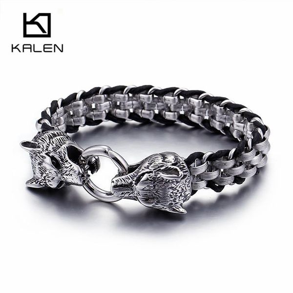 bangle kalen punk animal wolf charm bracelets men stainless steel pulseira masculina leather wristband boho jewelry, Black
bangle kalen punk animal wolf charm bracelets men stainless steel pulseira masculina leather wristband boho jewelry, Black