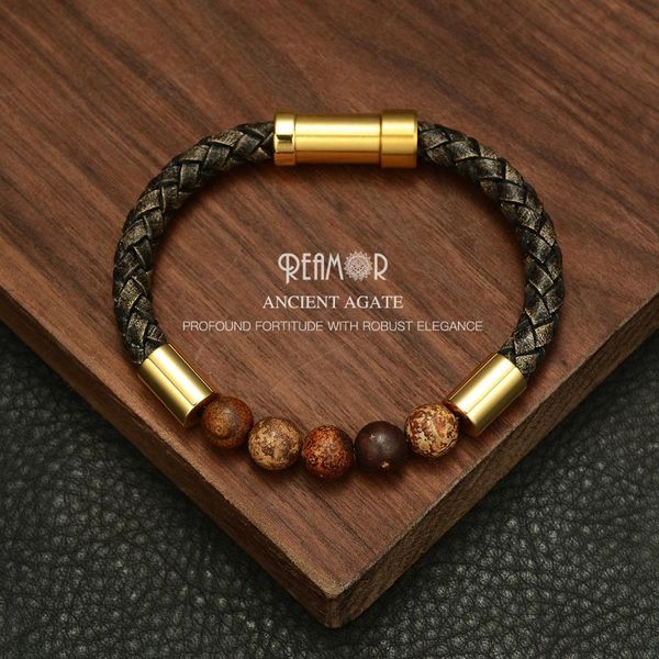 bangle reamor men black green natural stone braided leather bracelets gold color 316l stainless steel embedded clasp bangle jewelry
bangle reamor men black green natural stone braided leather bracelets gold color 316l stainless steel embedded clasp bangle jewelry
