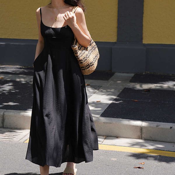 meipin black waist wrapped small sling dress women's summer french style open back skirt trend, White;black
meipin black waist wrapped small sling dress women's summer french style open back skirt trend, White;black