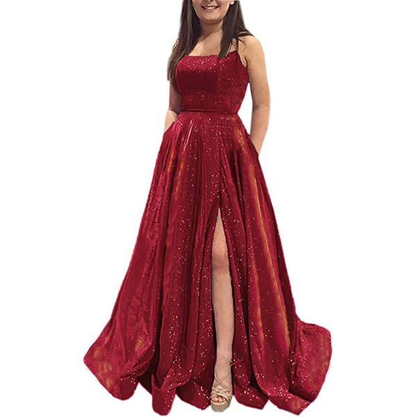 2023 new glitter satin ball dress with thin straps slit long formal party dress prom dress special occasion dress, Black
2023 new glitter satin ball dress with thin straps slit long formal party dress prom dress special occasion dress, Black