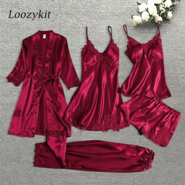 women's sleepwear fashion 5 piece pajamas set's nightgown women silk summer homewear lace lounge wear set 230520, Black;red
women's sleepwear fashion 5 piece pajamas set's nightgown women silk summer homewear lace lounge wear set 230520, Black;red
