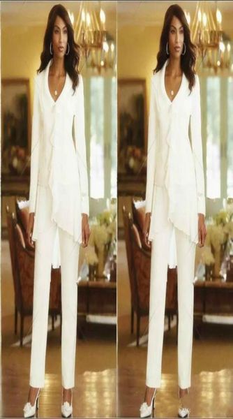 white chiffon mother of the bride pant suits v neck long sleeves front ruffles groom mother gowns plus size mother bride dre8266908, Black;red
white chiffon mother of the bride pant suits v neck long sleeves front ruffles groom mother gowns plus size mother bride dre8266908, Black;red