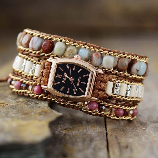 bangle creative 3 strand imperial sea sediment jasper stones crystal watch wrap beaded wristwatch bracelet women sister bohemia jewelry, Black
bangle creative 3 strand imperial sea sediment jasper stones crystal watch wrap beaded wristwatch bracelet women sister bohemia jewelry, Black