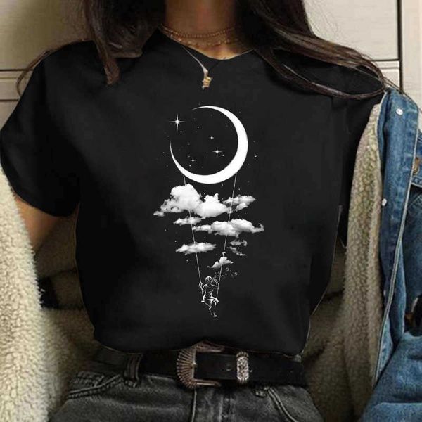 

Brand Fashion Women Summer T Harajuku Funny Shirt 90s Girl Moon Cartoon Graphic Printed Black Ladies T-shirt Casual Woman Kawaii Tee, Bt8028