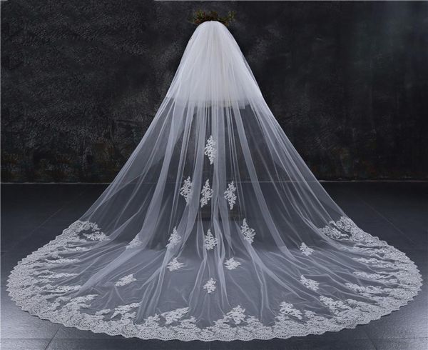 new style two layers full edge with lace luxury 3 meters long wedding veil with comb white ivory bridal veil velos de novia9146441, Black 
new style two layers full edge with lace luxury 3 meters long wedding veil with comb white ivory bridal veil velos de novia9146441, Black