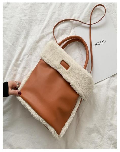 new style winter lamb wool bucket bag fluffy single shoulder messenger handbag cozy sherpa7616120