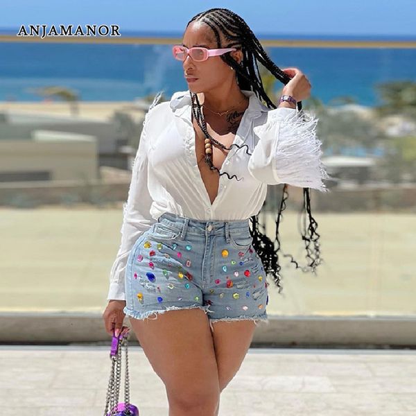 women s shorts anjamanor colorful crystal denim booty summer clothes for women high waisted cute ripped jean d43 di33 230522, White;black
women s shorts anjamanor colorful crystal denim booty summer clothes for women high waisted cute ripped jean d43 di33 230522, White;black