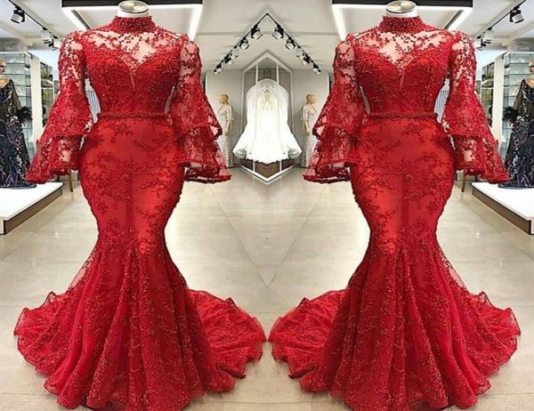 red lace mermaid evening dresses illusion poet long sleeves high neck appliqued beaded long party pageant gowns prom dress2850097, Black;red
red lace mermaid evening dresses illusion poet long sleeves high neck appliqued beaded long party pageant gowns prom dress2850097, Black;red