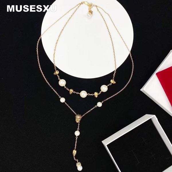 necklaces jewelry accessories 2022 new fashion brand golden skull white pearl ornament double layer necklace for women's party gifts, Silver
necklaces jewelry accessories 2022 new fashion brand golden skull white pearl ornament double layer necklace for women's party gifts, Silver