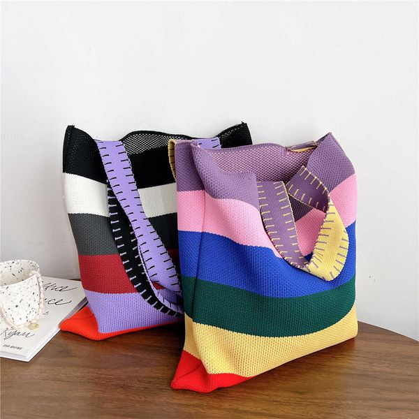lgbt shopping bags pride new rainbow bag women s spring summer korean stripe contrast handbag student knitted shoulder 230522
lgbt shopping bags pride new rainbow bag women s spring summer korean stripe contrast handbag student knitted shoulder 230522