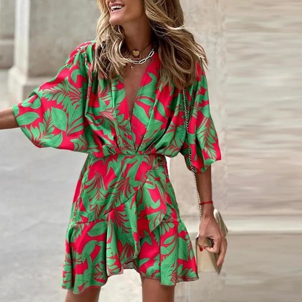 dresses women batwing sleeve ruffle hem abstract print dress spring deep v neck elastic waist dress autumn 3/4 sleeve office party dress, Black;gray
dresses women batwing sleeve ruffle hem abstract print dress spring deep v neck elastic waist dress autumn 3/4 sleeve office party dress, Black;gray