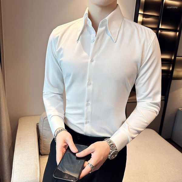 men's casual shirts spring business formal wear long sleeve striped for men clothing 2023 slim fit club/prom tuxedo, White;black
men's casual shirts spring business formal wear long sleeve striped for men clothing 2023 slim fit club/prom tuxedo, White;black
