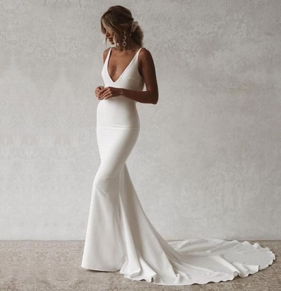mermaid bride dresses boho vneck open back elastic wedding gown simple long train buttons bridal dress 20217323421, White
mermaid bride dresses boho vneck open back elastic wedding gown simple long train buttons bridal dress 20217323421, White