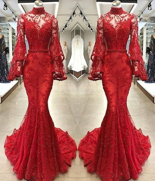 red lace mermaid evening dresses illusion poet long sleeves high neck appliqued beaded long party pageant gowns prom dress2599403, Black;red 
red lace mermaid evening dresses illusion poet long sleeves high neck appliqued beaded long party pageant gowns prom dress2599403, Black;red