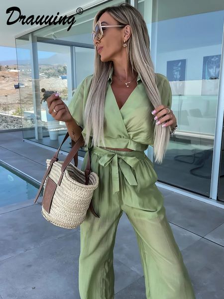 women s two piece pants drauuing 2 pieces pant sets cropped blouse and straight outfit summer matching set for 230522, White
women s two piece pants drauuing 2 pieces pant sets cropped blouse and straight outfit summer matching set for 230522, White