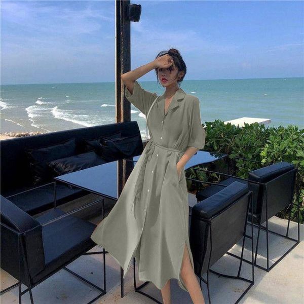 dresses french solid dress slit fashion shirt dress women spring summer vintage suit collar single breast loose slim aline lacing dress, Black;gray
dresses french solid dress slit fashion shirt dress women spring summer vintage suit collar single breast loose slim aline lacing dress, Black;gray