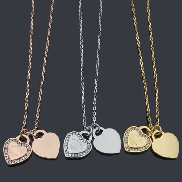 stainless steel luxury necklaces double heart edge diamond necklace women designer jewelry, Silver
stainless steel luxury necklaces double heart edge diamond necklace women designer jewelry, Silver