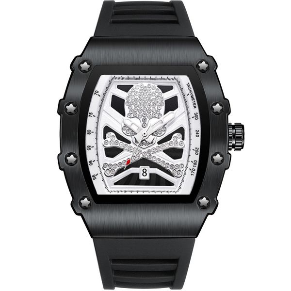 men's automatic mechanical watch folding buckle imported rubber watchband skull ghost head watch, Slivery;black
men's automatic mechanical watch folding buckle imported rubber watchband skull ghost head watch, Slivery;black