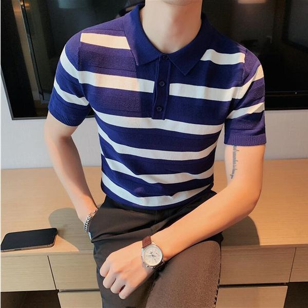 men s polos grade summer brand striped knitting mens designer polo shirts with short sleeve casual fashions men clothing 230522, White;black
men s polos grade summer brand striped knitting mens designer polo shirts with short sleeve casual fashions men clothing 230522, White;black