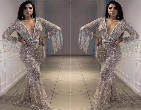 sparkly silver prom dresses bling bling sequined mermaid evening gowns deep v neck long sleeves with tassel arabic formal party dr2440102, Black
sparkly silver prom dresses bling bling sequined mermaid evening gowns deep v neck long sleeves with tassel arabic formal party dr2440102, Black