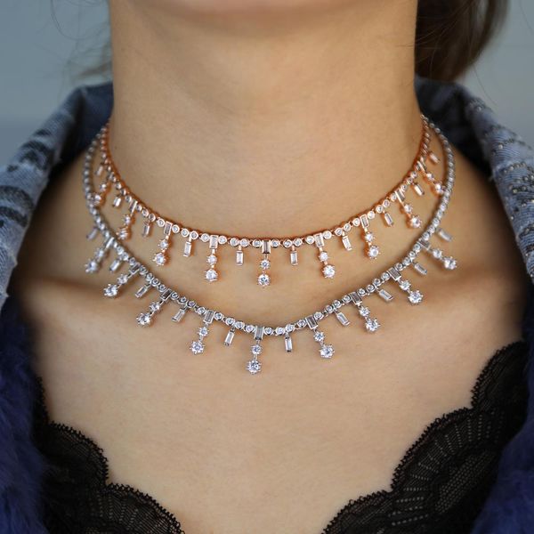 necklaces sparking baguette cz spike tennis choker multi drip cz flowers statement necklace rose gold color vermeil fashion women jewelry, Silver
necklaces sparking baguette cz spike tennis choker multi drip cz flowers statement necklace rose gold color vermeil fashion women jewelry, Silver