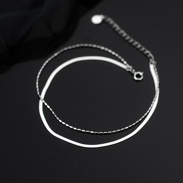 bangle fashion 925 sterling silver doublelayer flat snake bone chain silver bean chain anklet for women summer jewelry accessories, Black
bangle fashion 925 sterling silver doublelayer flat snake bone chain silver bean chain anklet for women summer jewelry accessories, Black
