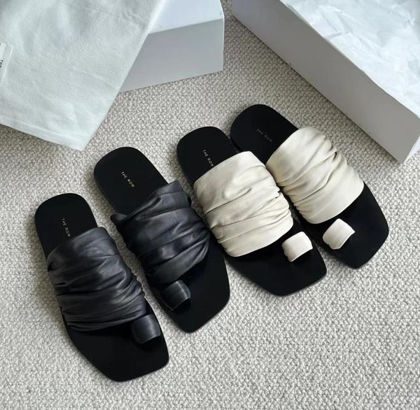 the row drape slide in leather slippers summer wrinkled flat bottomed slippers calf leather comfortable soft high-quality designer fashion w, Black
the row drape slide in leather slippers summer wrinkled flat bottomed slippers calf leather comfortable soft high-quality designer fashion w, Black