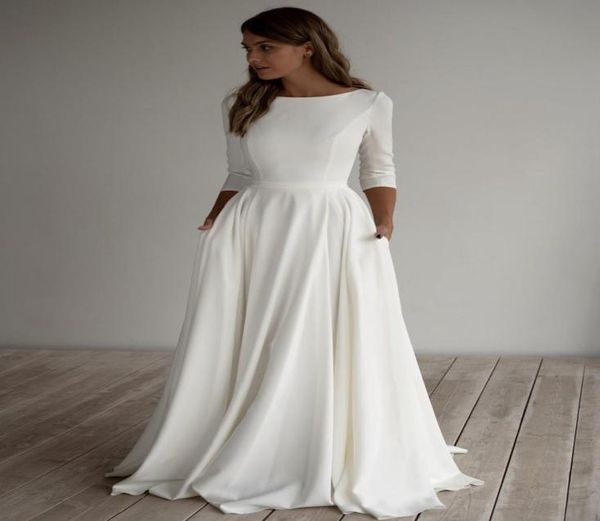2020 aline crepe modest wedding dress long sleeves pockest sweep train simple elegant informal boho bridal gowns sleeved custom m2403403, White
2020 aline crepe modest wedding dress long sleeves pockest sweep train simple elegant informal boho bridal gowns sleeved custom m2403403, White