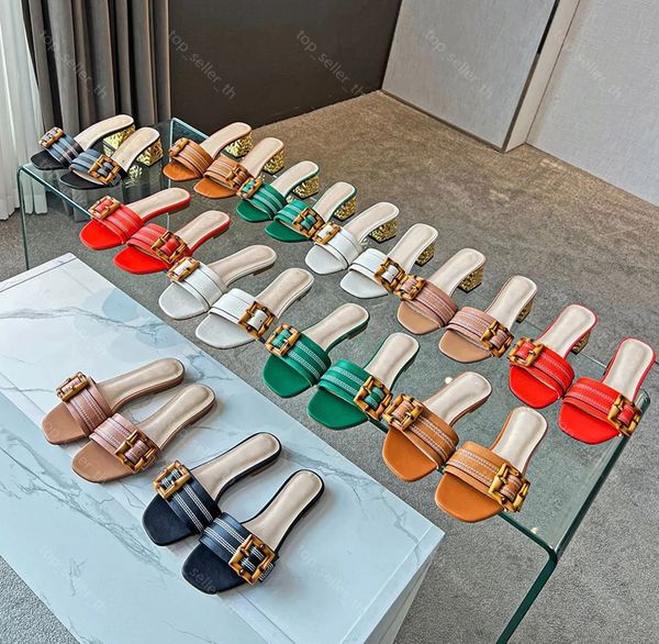 women bamboo slides designer sandal flat heels leather slippers gold metal heel sandals with box, Black
women bamboo slides designer sandal flat heels leather slippers gold metal heel sandals with box, Black