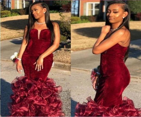 2019 burgundy velvet prom dresses mermaid strapless tiered ruffles backless floor length party dress pageant evening dress fo5691935, Black
2019 burgundy velvet prom dresses mermaid strapless tiered ruffles backless floor length party dress pageant evening dress fo5691935, Black