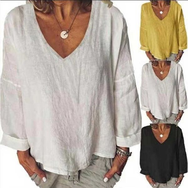 2023 spring and autumn new large women's solid v-neck long sleeve linglong hemp t-shirt shirt, White
2023 spring and autumn new large women's solid v-neck long sleeve linglong hemp t-shirt shirt, White