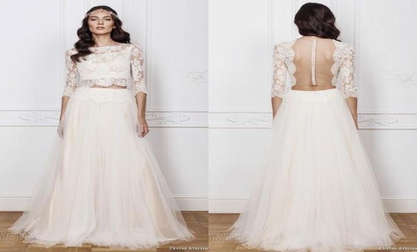 bateau neck 34 long sleeve boho wedding dresses two pieces lace crop sheer beach bridal gowns ruffled tulle vestidos de noiva4270609, White
bateau neck 34 long sleeve boho wedding dresses two pieces lace crop sheer beach bridal gowns ruffled tulle vestidos de noiva4270609, White