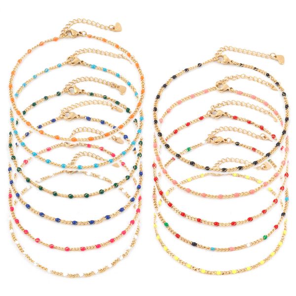 anklets 304 stainless steel curb link chain anklet multicolor enamel beads gold color metal chains for women 23.5cm(9 2/8") long 1piece, Red;blue
anklets 304 stainless steel curb link chain anklet multicolor enamel beads gold color metal chains for women 23.5cm(9 2/8") long 1piece, Red;blue