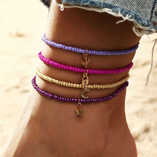 anklets 4pcs boho multicolor rice bead anklet for women lock star moon pendans barefoot sandals bracelets anklet chains girls jewelry g22051, Red;blue
anklets 4pcs boho multicolor rice bead anklet for women lock star moon pendans barefoot sandals bracelets anklet chains girls jewelry g22051, Red;blue