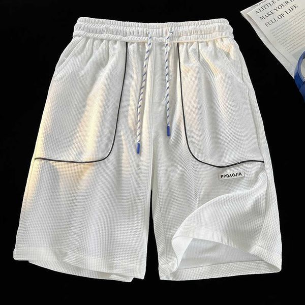waffle fashion large fashion brand elastic waist shorts men's multi pocket, White;black