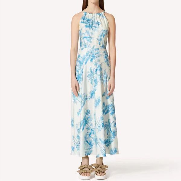 european fashion brand silk halter backless blue coconut forest printed holiday dress, Black;gray
european fashion brand silk halter backless blue coconut forest printed holiday dress, Black;gray