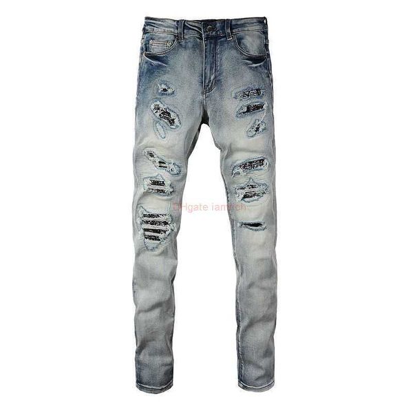 men's jeans designer clothing amires denim pants amies mens high street american style knife cut holes large damage cashew flower patch, Blue
men's jeans designer clothing amires denim pants amies mens high street american style knife cut holes large damage cashew flower patch, Blue