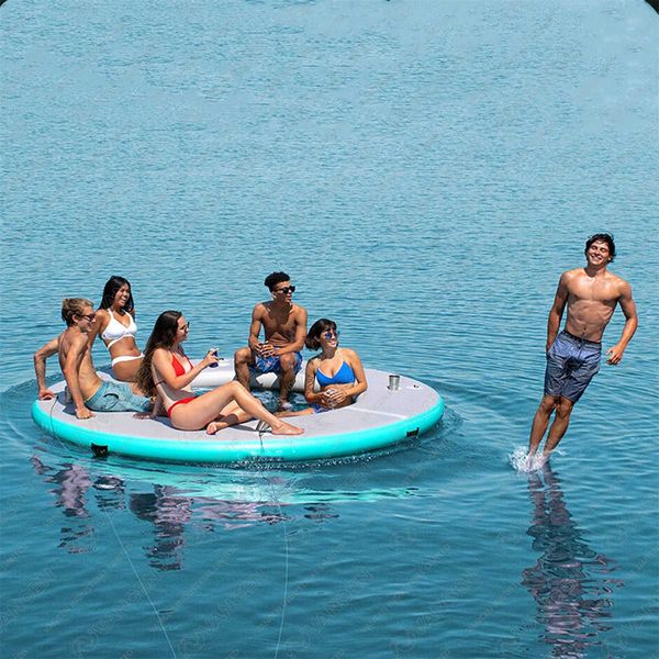 Image of Round Inflatable Floating Sea Boat Docks Swim Platform Water Jet Ski Air Dock with safe net