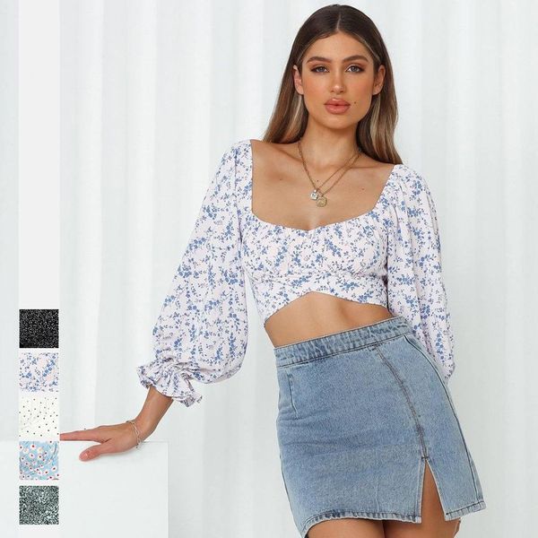floral printed women's chiffon crop big square collar long lantern sleeves summer super short t-shirt one-line neck back lace-up two w, White
floral printed women's chiffon crop big square collar long lantern sleeves summer super short t-shirt one-line neck back lace-up two w, White