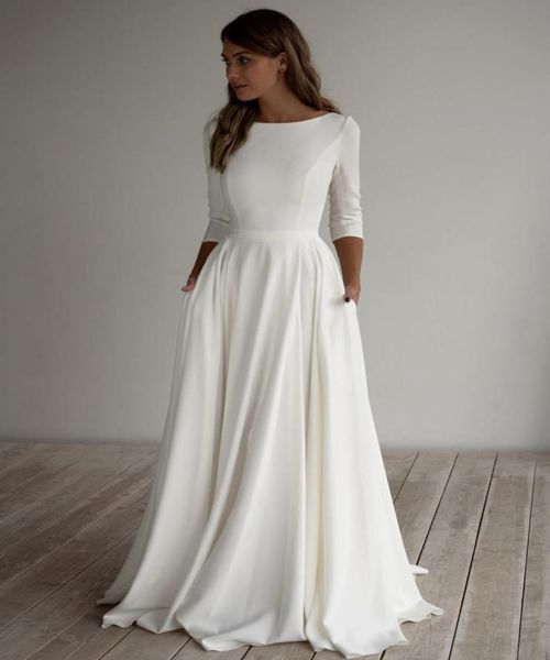 2020 aline crepe modest wedding dress long sleeves pockest sweep train simple elegant informal boho bridal gowns sleeved custom m2875957, White
2020 aline crepe modest wedding dress long sleeves pockest sweep train simple elegant informal boho bridal gowns sleeved custom m2875957, White