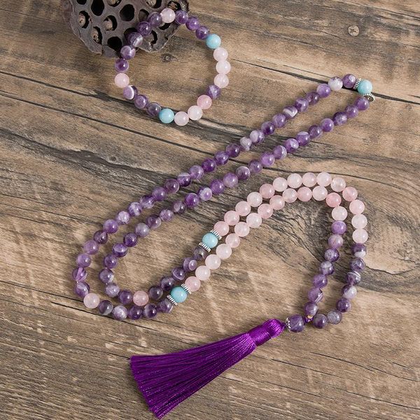 necklaces 8mm natural amethyst rose quartz beaded set 108 japa mala yoga meditation spirit peaceful jewelry tassel pendant necklace, Silver
necklaces 8mm natural amethyst rose quartz beaded set 108 japa mala yoga meditation spirit peaceful jewelry tassel pendant necklace, Silver