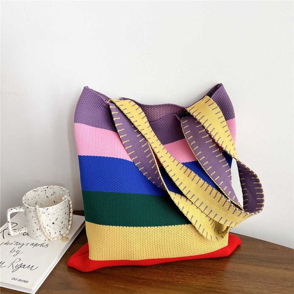 lgbt shopping bags pride new rainbow bag women s summer korean stripe contrast handbag student knitted shoulder 230522
lgbt shopping bags pride new rainbow bag women s summer korean stripe contrast handbag student knitted shoulder 230522