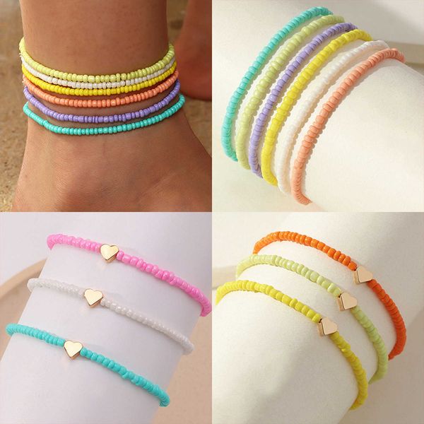 anklets 1 set bohemia summer colorful rice beads heart beads ankle for women boho ocean barefoot beach leg bracelet anklet set female g22051, Red;blue
anklets 1 set bohemia summer colorful rice beads heart beads ankle for women boho ocean barefoot beach leg bracelet anklet set female g22051, Red;blue