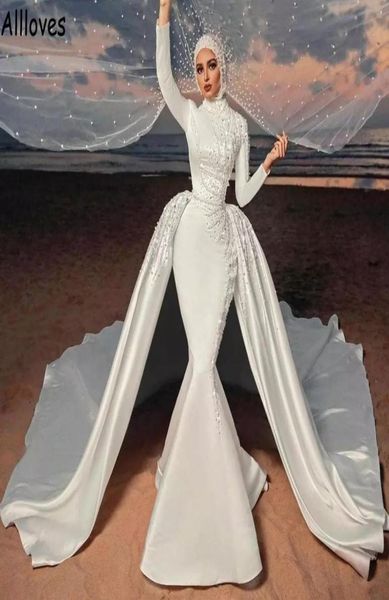 muslim pearls mermaid wedding gowns with detachable train beaded high neck long sleeve bridal dresses arabic aso ebi women satin v8645690, White
muslim pearls mermaid wedding gowns with detachable train beaded high neck long sleeve bridal dresses arabic aso ebi women satin v8645690, White