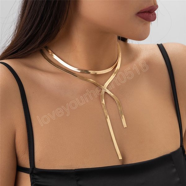 vintage multilayer flat blade snake chain necklace for women long chest choker aesthetic jewelry y2k accessories, Golden;silver
vintage multilayer flat blade snake chain necklace for women long chest choker aesthetic jewelry y2k accessories, Golden;silver