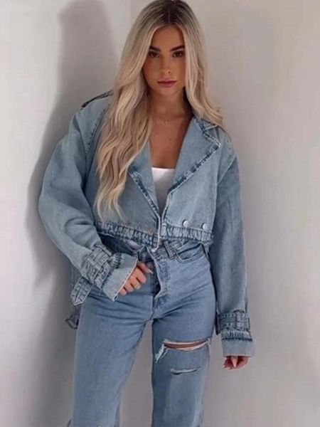 men s jacket s cropped denim coat long sleeves with belt button lapel collar jacket 2023 high street casual coats 230522, Black;brown
men s jacket s cropped denim coat long sleeves with belt button lapel collar jacket 2023 high street casual coats 230522, Black;brown