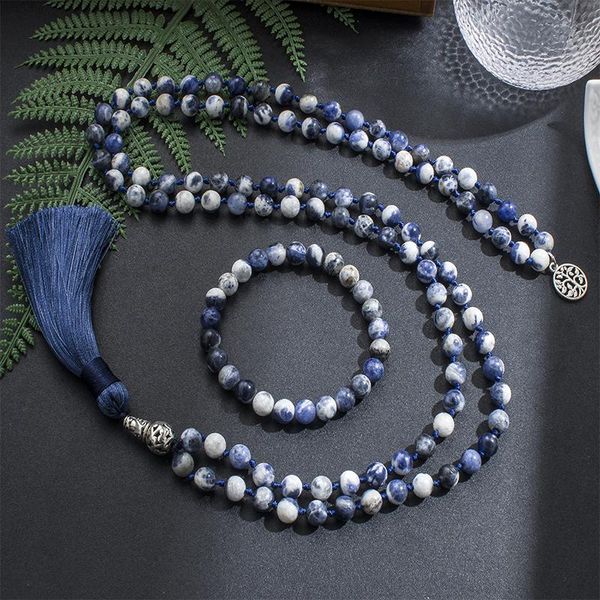 necklaces 8mm natural flower blue sodalite beaded knotted mala necklace 108japamala meditation yoga spirit jewelry men and women rosary, Silver
necklaces 8mm natural flower blue sodalite beaded knotted mala necklace 108japamala meditation yoga spirit jewelry men and women rosary, Silver